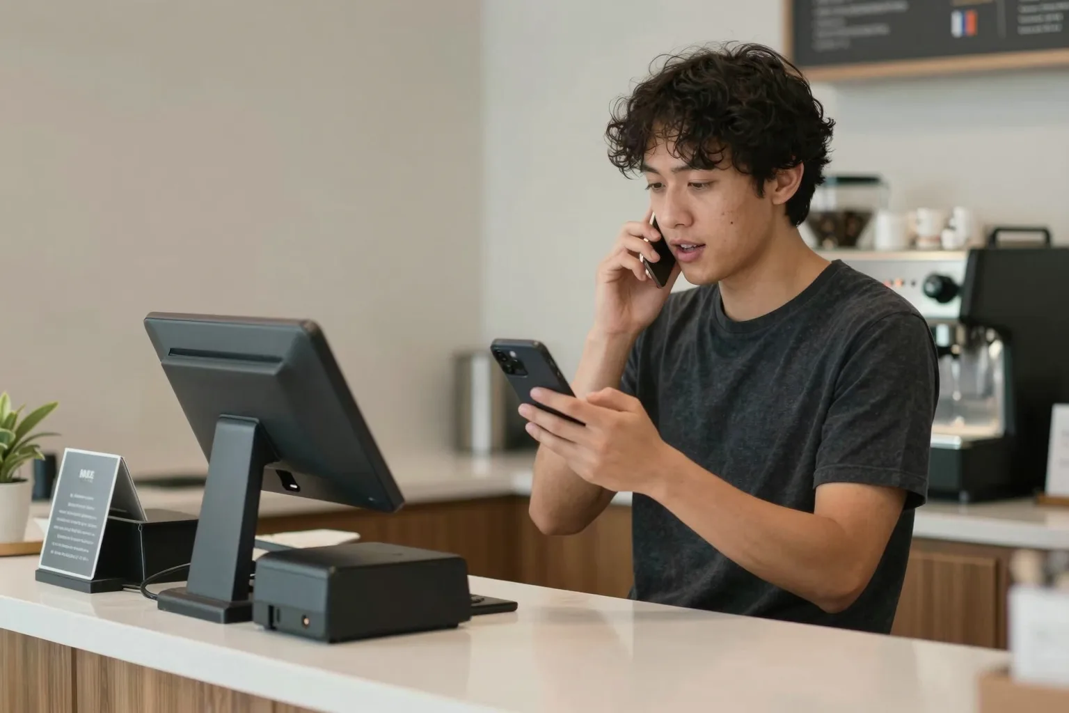 Person saying por favor while ordering coffee in a Spanish café